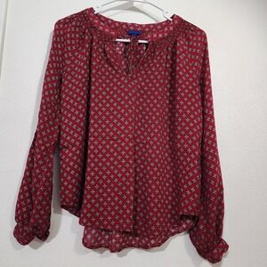 Aeropostale Shirt Women's Small Red and Gray Geometric Pattern Long Sleeve